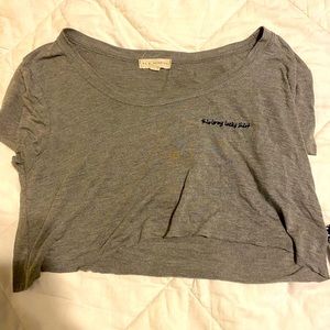 super soft grey crop cop w writing